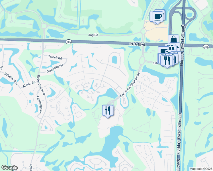 map of restaurants, bars, coffee shops, grocery stores, and more near 101 Club Drive in Palm Beach Gardens
