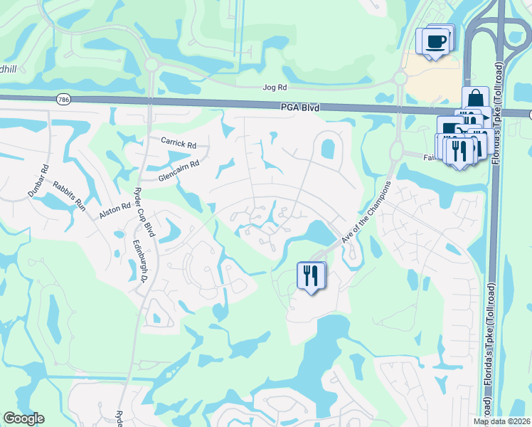 map of restaurants, bars, coffee shops, grocery stores, and more near 207 Club Drive in Palm Beach Gardens