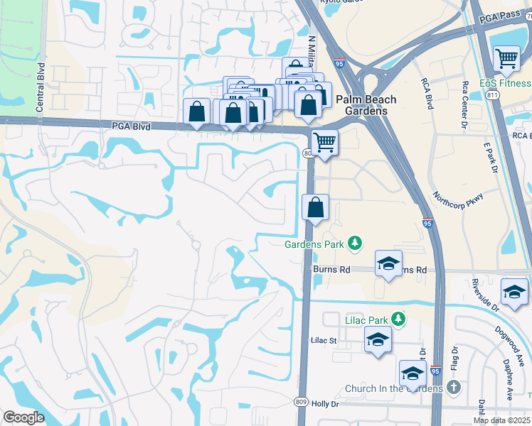 map of restaurants, bars, coffee shops, grocery stores, and more near 4125 Hickory Drive in Palm Beach Gardens