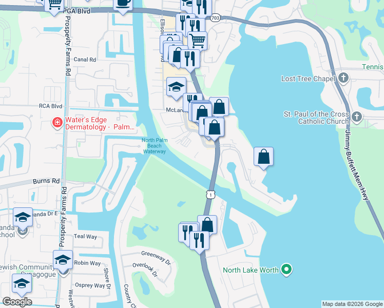 map of restaurants, bars, coffee shops, grocery stores, and more near 356 Golfview Road in North Palm Beach