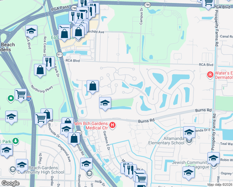 map of restaurants, bars, coffee shops, grocery stores, and more near 9504 Chapman Oak Court in Palm Beach Gardens