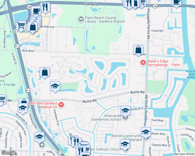 map of restaurants, bars, coffee shops, grocery stores, and more near 108 Winter Club Court in Palm Beach Gardens