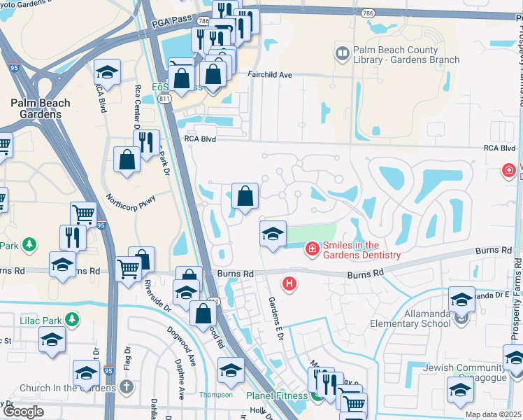 map of restaurants, bars, coffee shops, grocery stores, and more near 8401 Chapman Oak Court in Palm Beach Gardens