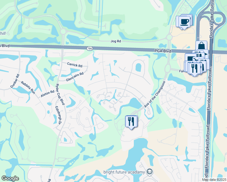 map of restaurants, bars, coffee shops, grocery stores, and more near 207 Club Drive in Palm Beach Gardens