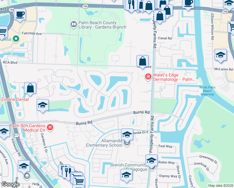 map of restaurants, bars, coffee shops, grocery stores, and more near 617 Rosa Court in Palm Beach Gardens