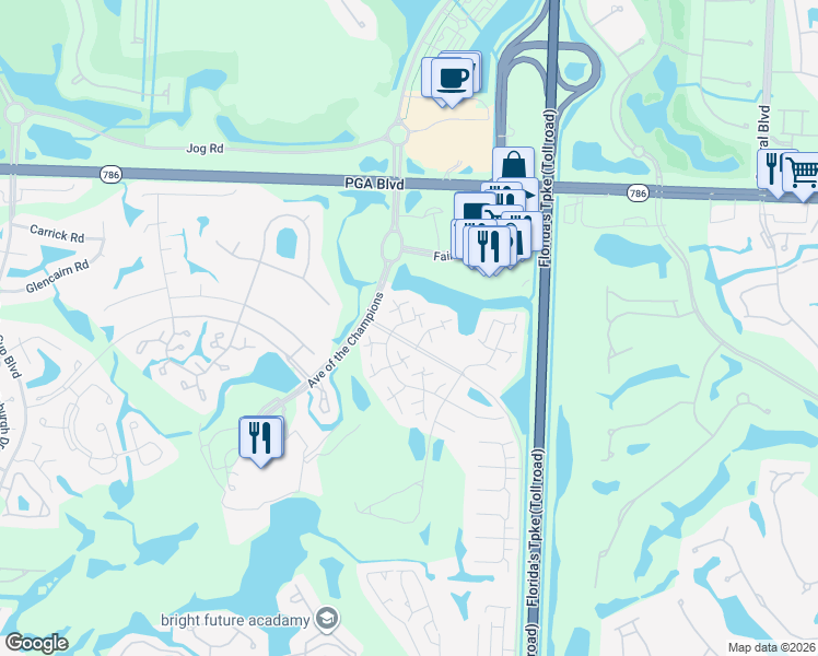 map of restaurants, bars, coffee shops, grocery stores, and more near 1405 14th Terrace in Palm Beach Gardens