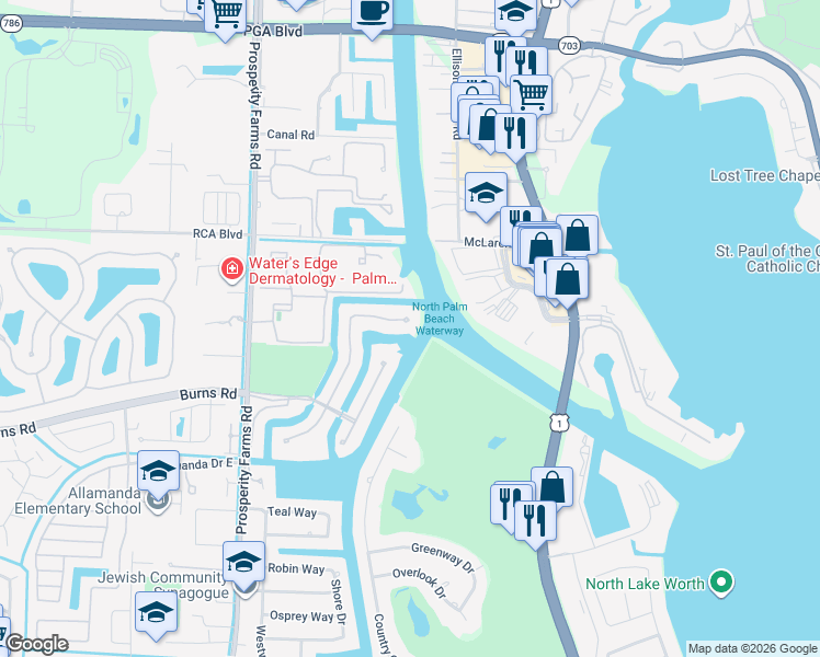 map of restaurants, bars, coffee shops, grocery stores, and more near 848 Harbour Isle Place in West Palm Beach