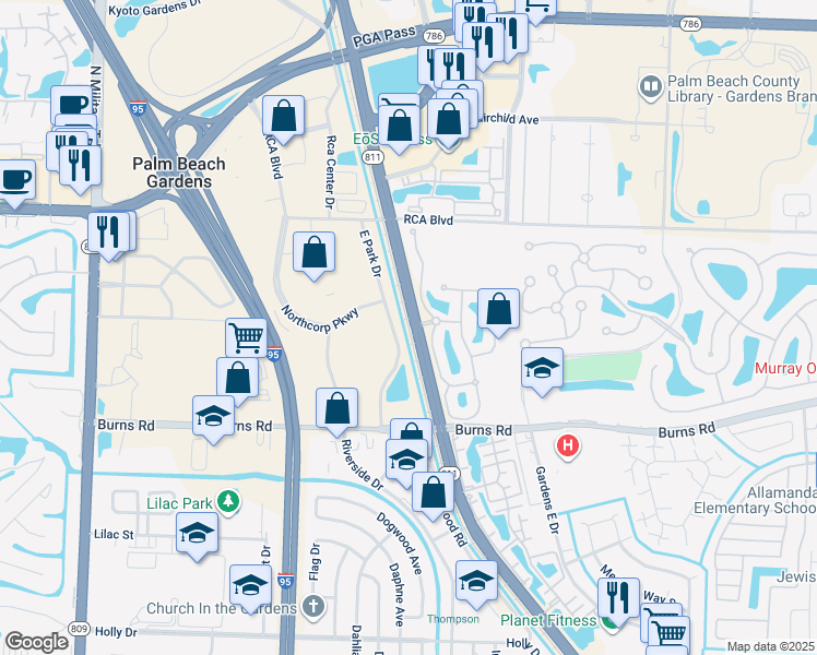 map of restaurants, bars, coffee shops, grocery stores, and more near 146 Santa Barbara Way in Palm Beach Gardens