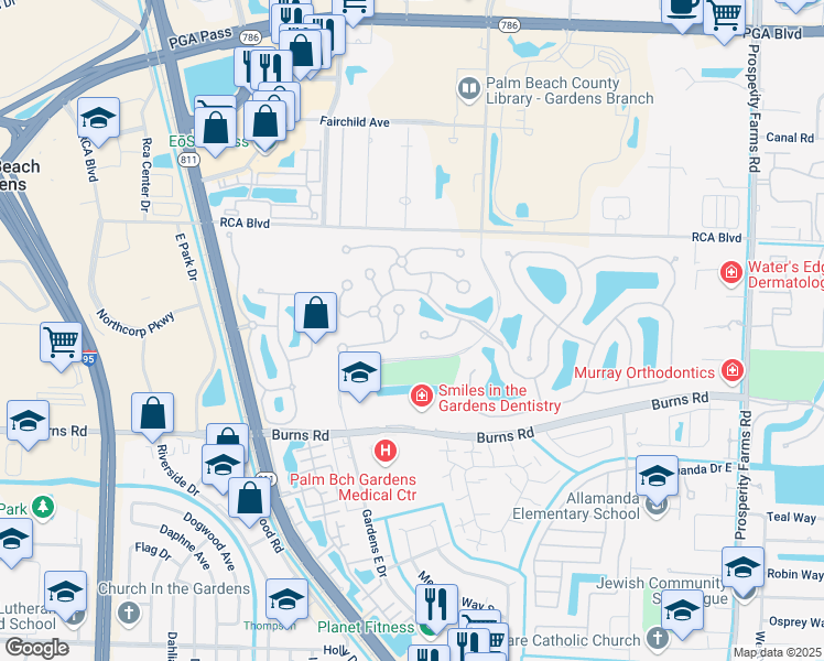 map of restaurants, bars, coffee shops, grocery stores, and more near 10901 Myrtle Oak Court in Palm Beach Gardens