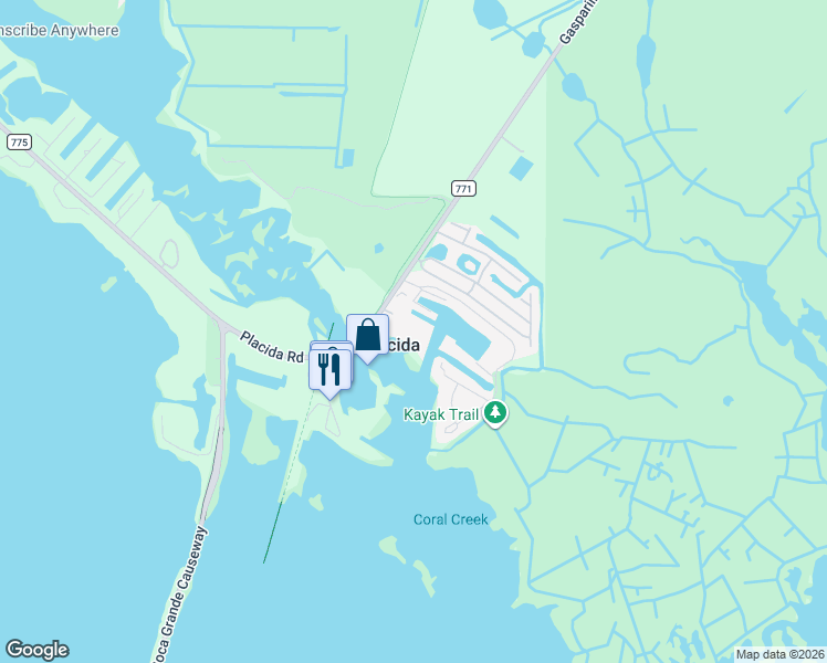 map of restaurants, bars, coffee shops, grocery stores, and more near 15001 Gasparilla Road in Placida
