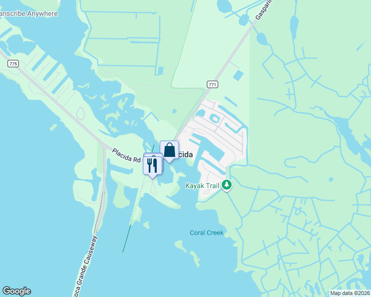 map of restaurants, bars, coffee shops, grocery stores, and more near 15001 Gasparilla Road in Placida