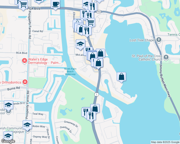 map of restaurants, bars, coffee shops, grocery stores, and more near 336 Golfview Road in North Palm Beach