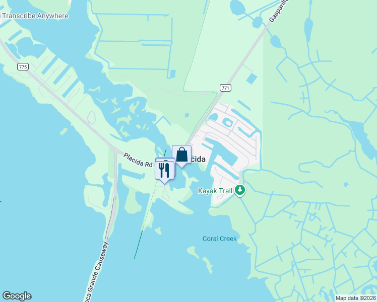 map of restaurants, bars, coffee shops, grocery stores, and more near 13113 Gasparilla Road in Placida