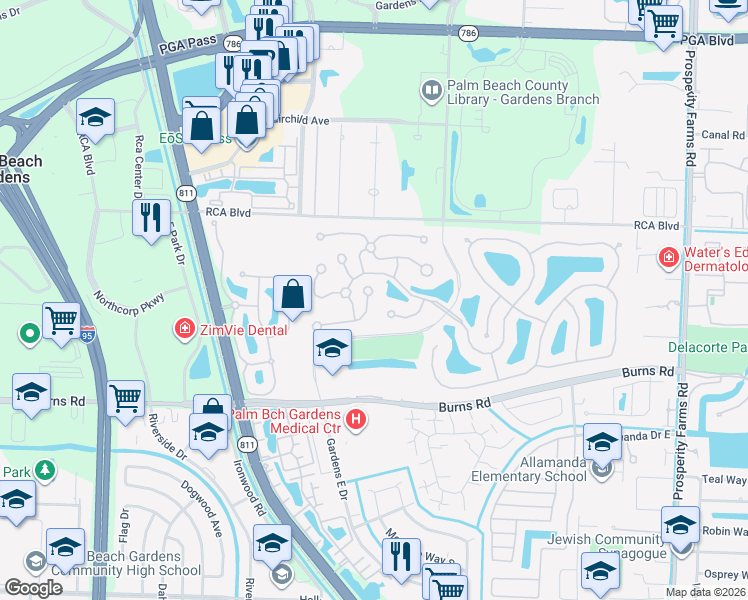 map of restaurants, bars, coffee shops, grocery stores, and more near 10601 Chapman Oak Court in Palm Beach Gardens