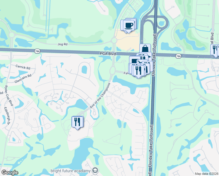 map of restaurants, bars, coffee shops, grocery stores, and more near 117 1st Terrace in Palm Beach Gardens