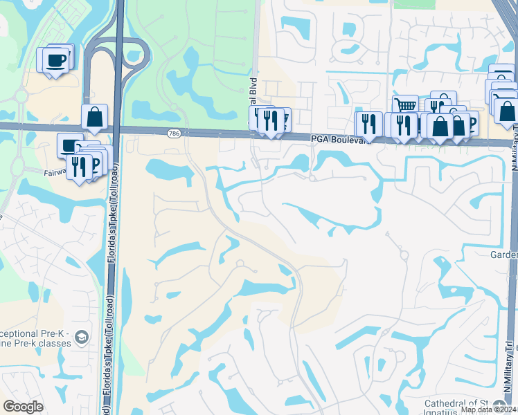 map of restaurants, bars, coffee shops, grocery stores, and more near 5580 Tamberlane Circle in Palm Beach Gardens