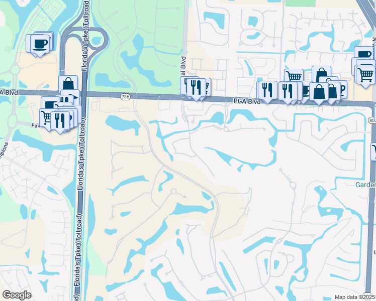 map of restaurants, bars, coffee shops, grocery stores, and more near 5580 Tamberlane Circle in Palm Beach Gardens