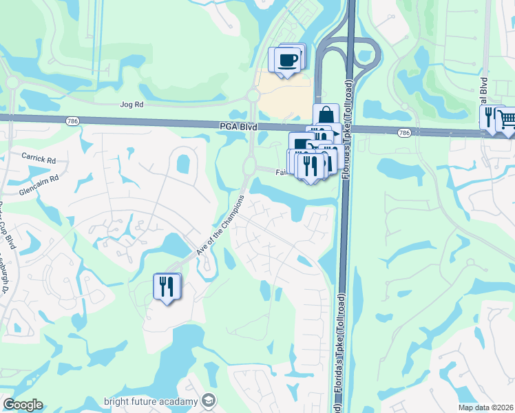 map of restaurants, bars, coffee shops, grocery stores, and more near 117 1st Terrace in Palm Beach Gardens