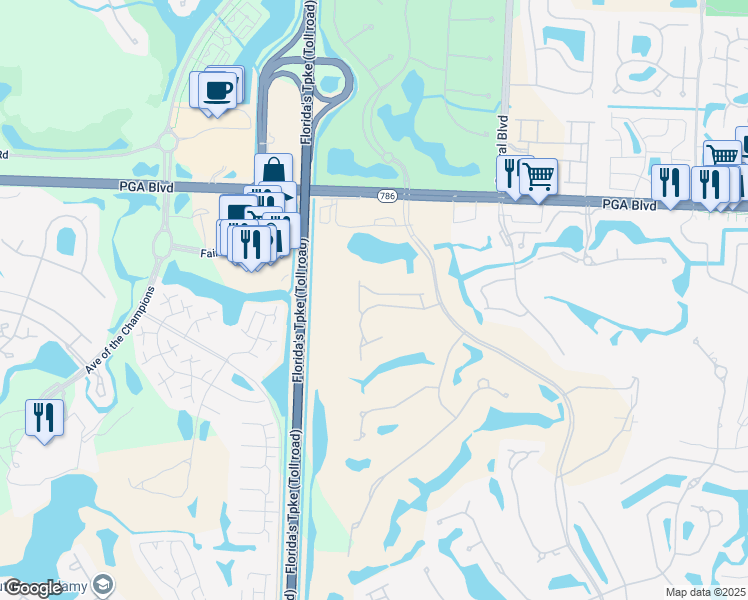 map of restaurants, bars, coffee shops, grocery stores, and more near 225 Coral Cay Terrace in Palm Beach Gardens
