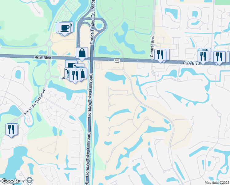map of restaurants, bars, coffee shops, grocery stores, and more near 225 Coral Cay Terrace in Palm Beach Gardens