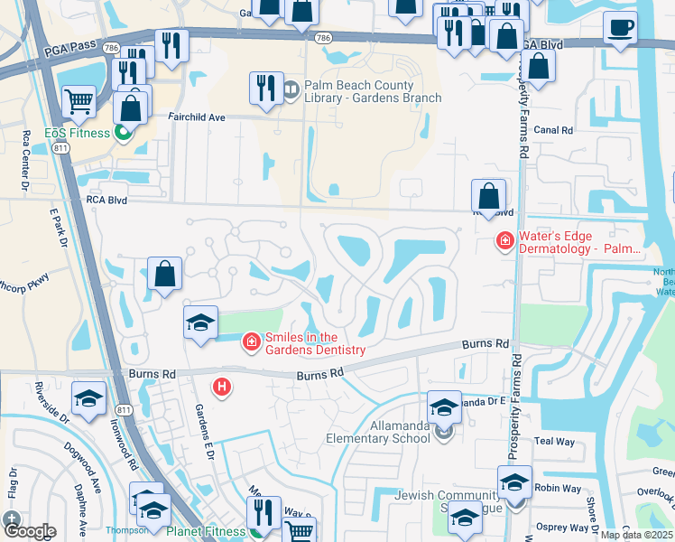 map of restaurants, bars, coffee shops, grocery stores, and more near 241 East Tall Oaks Circle in Palm Beach Gardens