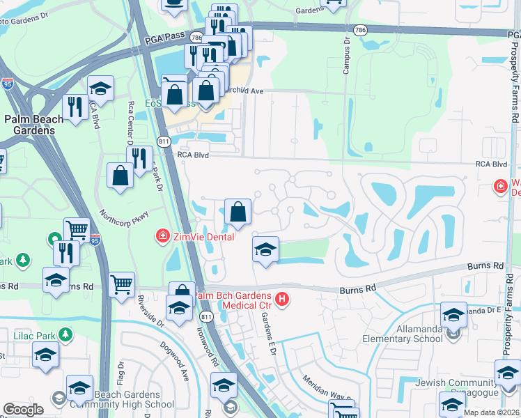 map of restaurants, bars, coffee shops, grocery stores, and more near 6403 Geminata Oak Court in Palm Beach Gardens