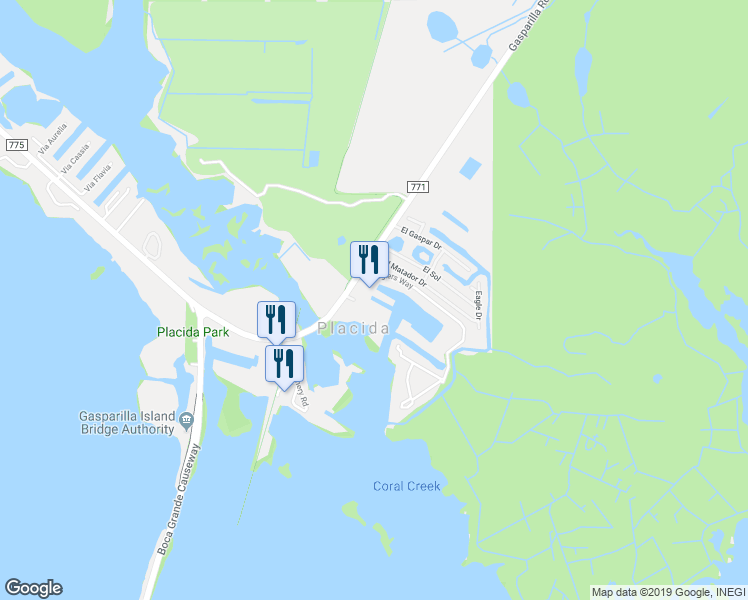 map of restaurants, bars, coffee shops, grocery stores, and more near 15001 Gasparilla Road in Placida