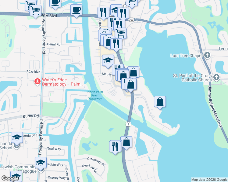 map of restaurants, bars, coffee shops, grocery stores, and more near 356 Golfview Road in North Palm Beach