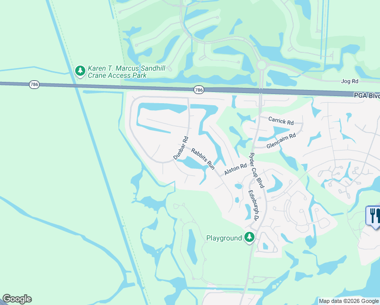 map of restaurants, bars, coffee shops, grocery stores, and more near 31 Rabbits Run in Palm Beach Gardens