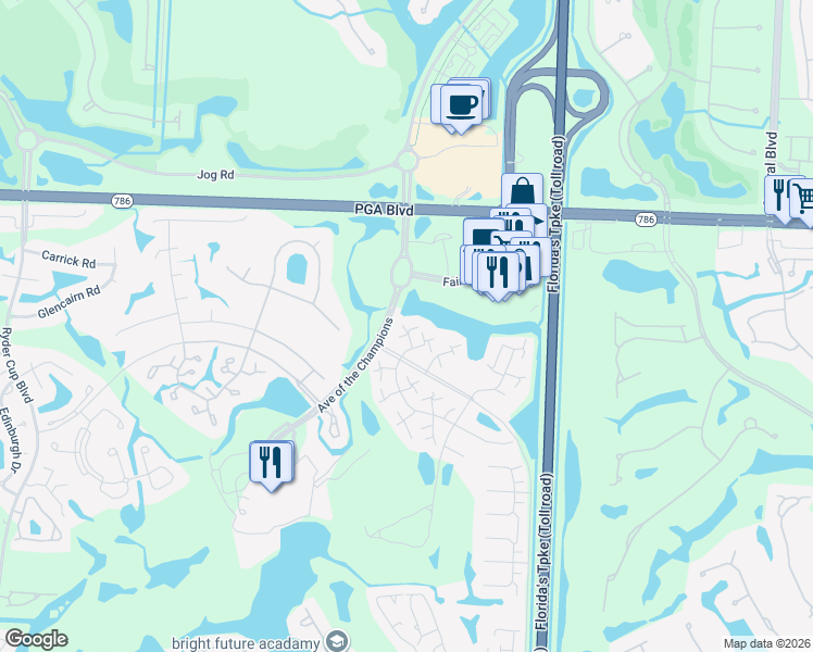 map of restaurants, bars, coffee shops, grocery stores, and more near 117 1st Terrace in Palm Beach Gardens