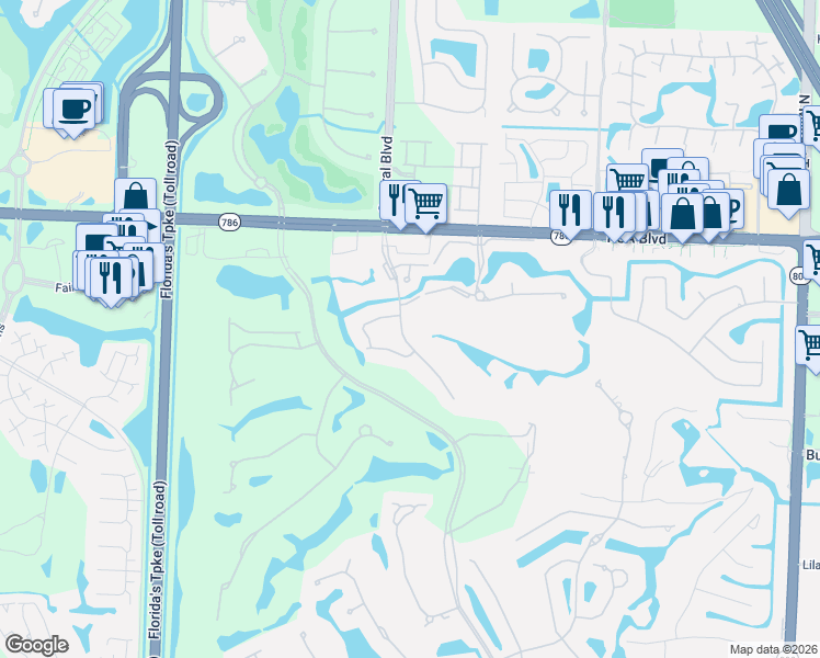 map of restaurants, bars, coffee shops, grocery stores, and more near 5580 Tamberlane Circle in Palm Beach Gardens