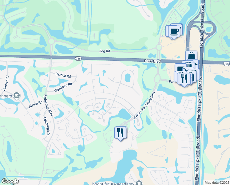 map of restaurants, bars, coffee shops, grocery stores, and more near 13 Balfour Road East in Palm Beach Gardens