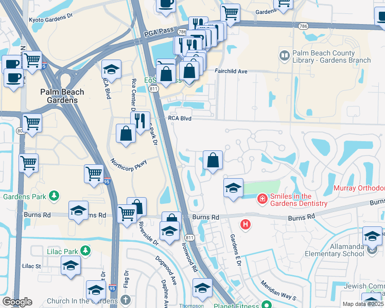 map of restaurants, bars, coffee shops, grocery stores, and more near 367 Salinas Drive in West Palm Beach