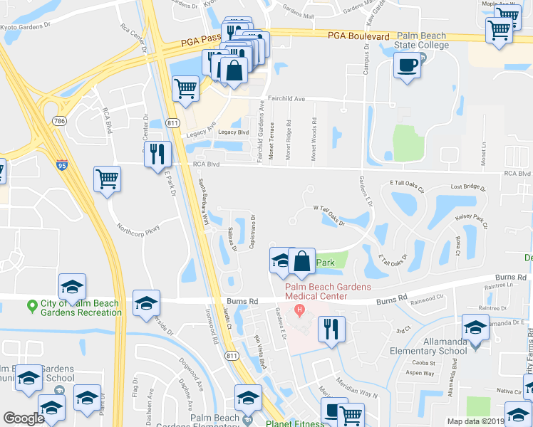 map of restaurants, bars, coffee shops, grocery stores, and more near 7103 Geminata Oak Court in Palm Beach Gardens
