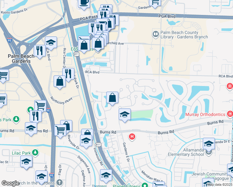 map of restaurants, bars, coffee shops, grocery stores, and more near 453 Capistrano Drive in Palm Beach Gardens