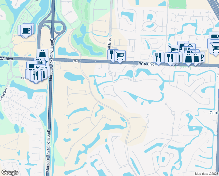 map of restaurants, bars, coffee shops, grocery stores, and more near 5510 Tamberlane Circle in Palm Beach Gardens