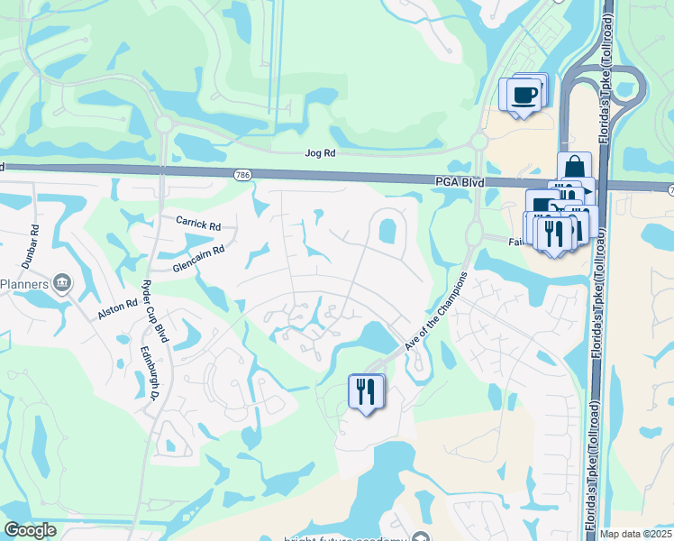 map of restaurants, bars, coffee shops, grocery stores, and more near 13 Balfour Road East in Palm Beach Gardens