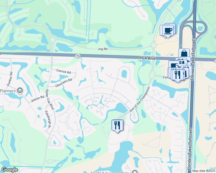 map of restaurants, bars, coffee shops, grocery stores, and more near 13 Balfour Road East in Palm Beach Gardens