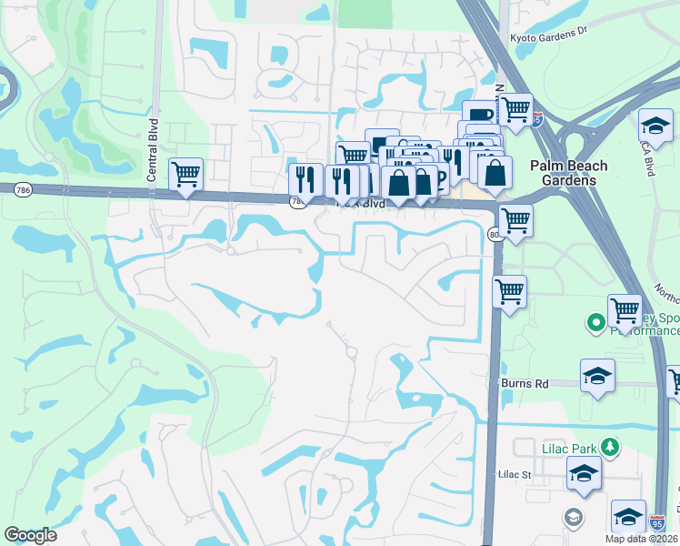 map of restaurants, bars, coffee shops, grocery stores, and more near 4456 Hickory Drive in Palm Beach Gardens