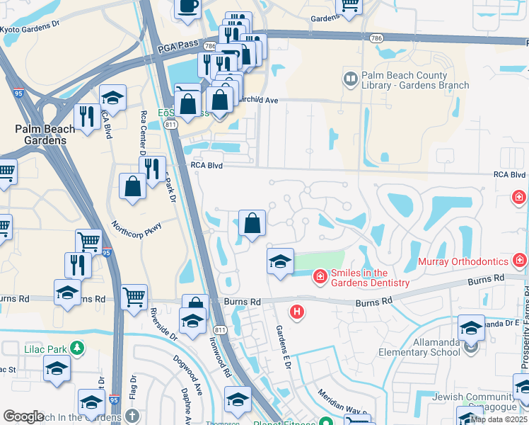 map of restaurants, bars, coffee shops, grocery stores, and more near 6403 Geminata Oak Court in Palm Beach Gardens