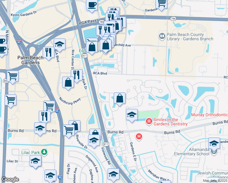 map of restaurants, bars, coffee shops, grocery stores, and more near 482 Capistrano Drive in Palm Beach Gardens