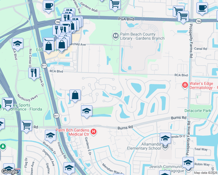 map of restaurants, bars, coffee shops, grocery stores, and more near 1801 Silverleaf Oak Court in Palm Beach Gardens