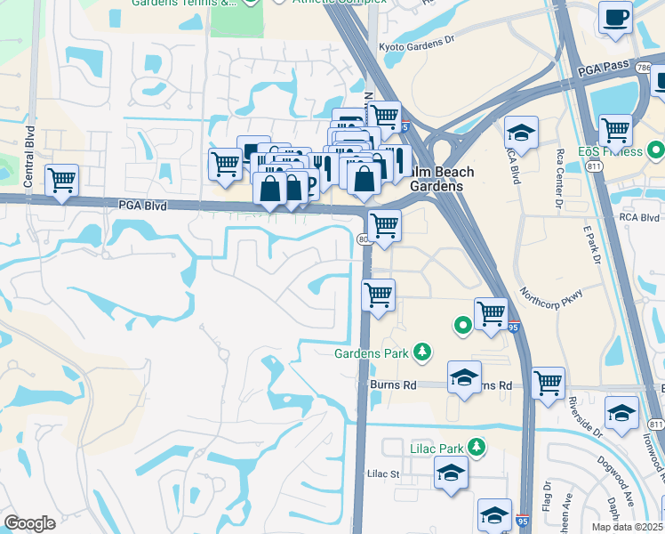 map of restaurants, bars, coffee shops, grocery stores, and more near 4143 Magnolia Street in Palm Beach Gardens