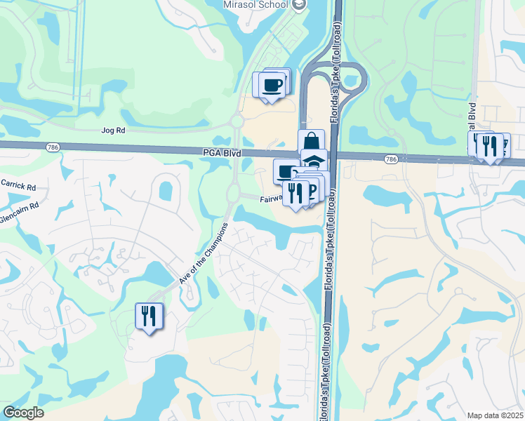 map of restaurants, bars, coffee shops, grocery stores, and more near 7108 Fairway Drive in Palm Beach Gardens
