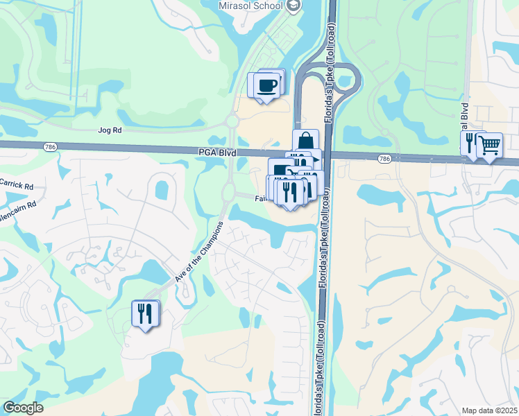 map of restaurants, bars, coffee shops, grocery stores, and more near 7108 Fairway Drive in Palm Beach Gardens