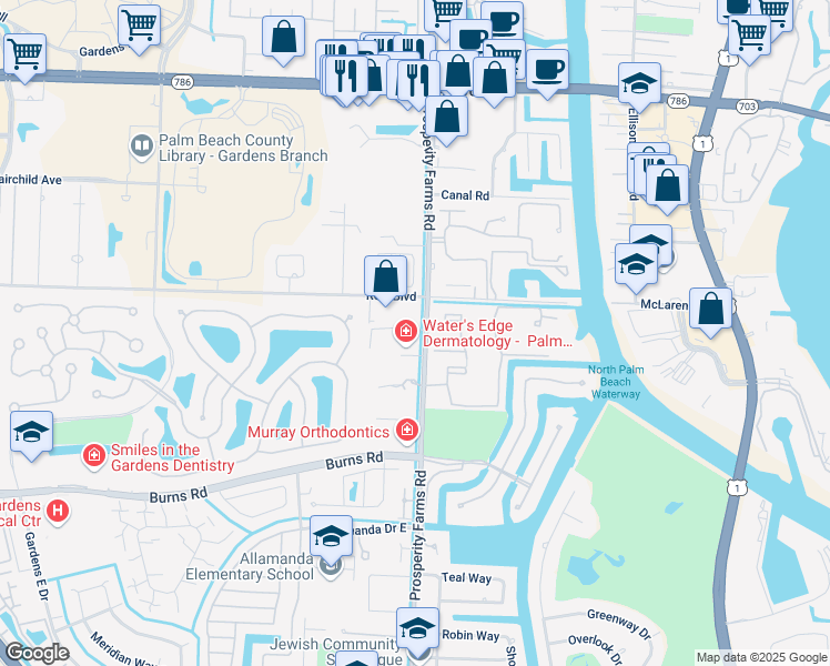 map of restaurants, bars, coffee shops, grocery stores, and more near 800 Village Square Crossing in Palm Beach Gardens
