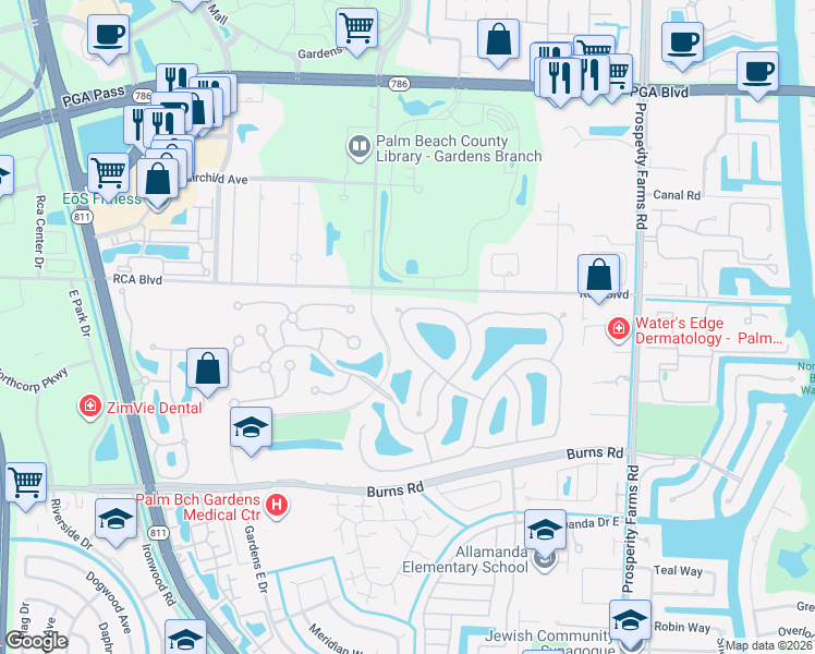 map of restaurants, bars, coffee shops, grocery stores, and more near 217 East Tall Oaks Circle in Palm Beach Gardens