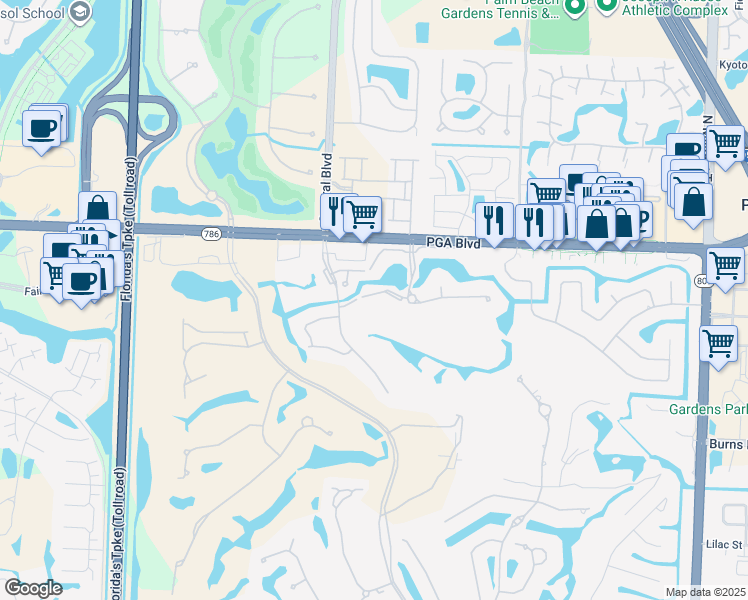 map of restaurants, bars, coffee shops, grocery stores, and more near 516 Commons Drive in West Palm Beach