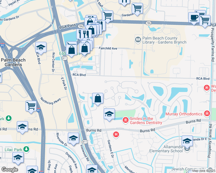 map of restaurants, bars, coffee shops, grocery stores, and more near 4603 Water Oak Court in Palm Beach Gardens