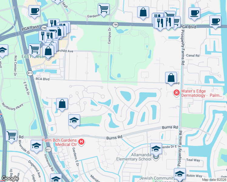 map of restaurants, bars, coffee shops, grocery stores, and more near 217 East Tall Oaks Circle in Palm Beach Gardens